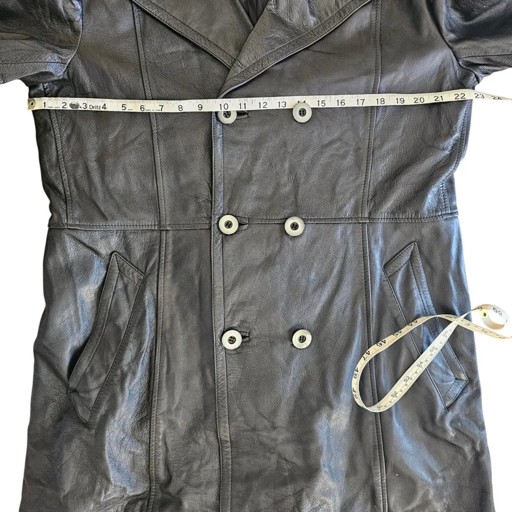 Vintage Black Double-Breasted Leather Coat – Men’s Size Large – Made in Italy - Picture 4 of 6